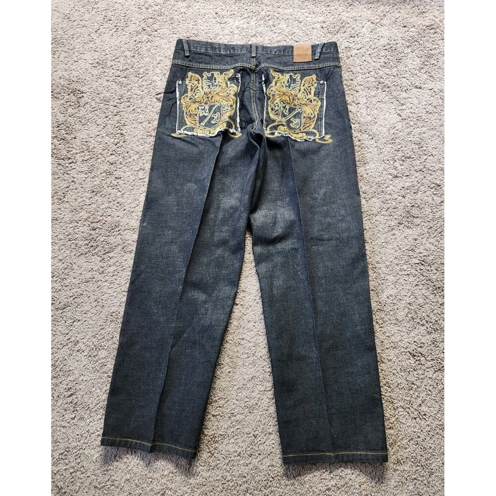 Johnny Blaze Ghetto Royalty Jeans Mens 42x34 Black Denim Gold Embroidery Y2K Vtg
